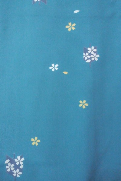 Photo4: Mint O0420C Vintage Japanese kimono   Light Blue KOMON dyed for women / Synthetic. SAKURA cherry blossom   (Grade A) (4)