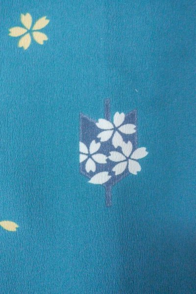 Photo5: Mint O0420C Vintage Japanese kimono   Light Blue KOMON dyed for women / Synthetic. SAKURA cherry blossom   (Grade A) (5)