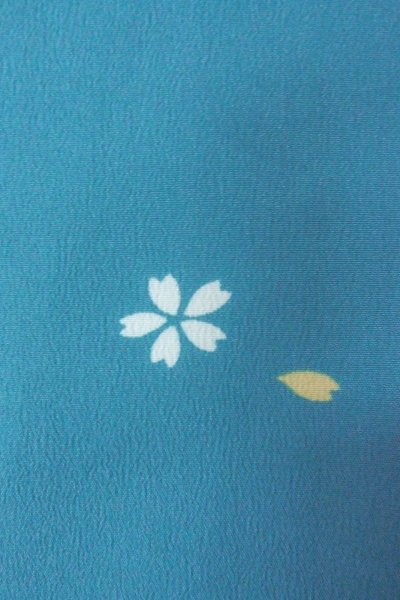 Photo6: Mint O0420C Vintage Japanese kimono   Light Blue KOMON dyed for women / Synthetic. SAKURA cherry blossom   (Grade A) (6)