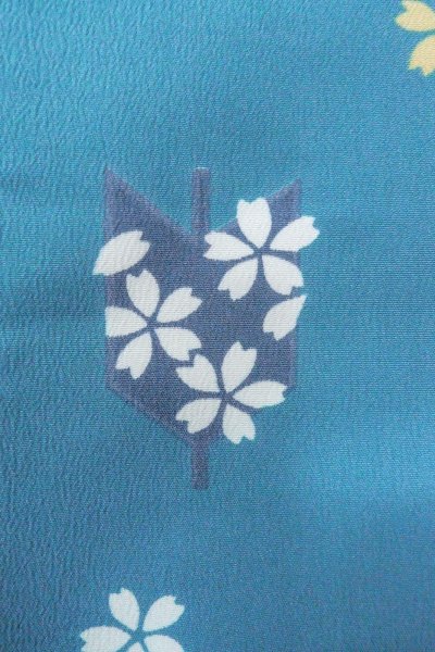 Photo7: Mint O0420C Vintage Japanese kimono   Light Blue KOMON dyed for women / Synthetic. SAKURA cherry blossom   (Grade A) (7)