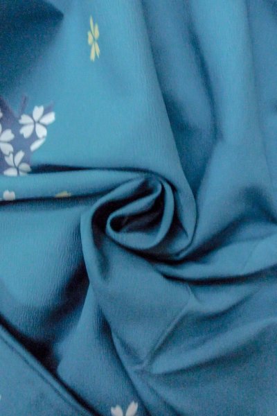 Photo12: Mint O0420C Vintage Japanese kimono   Light Blue KOMON dyed for women / Synthetic. SAKURA cherry blossom   (Grade A) (12)