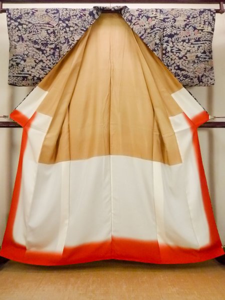 Photo2: Mint O0420D Vintage Japanese kimono  Dark Indigo Blue KOMON dyed for women / Silk. Flower,   (Grade A) (2)