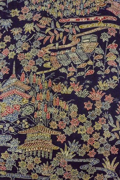 Photo3: Mint O0420D Vintage Japanese kimono  Dark Indigo Blue KOMON dyed for women / Silk. Flower,   (Grade A) (3)