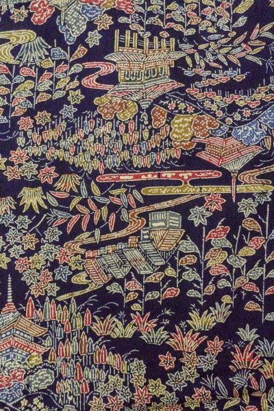 Photo4: Mint O0420D Vintage Japanese kimono  Dark Indigo Blue KOMON dyed for women / Silk. Flower,   (Grade A) (4)