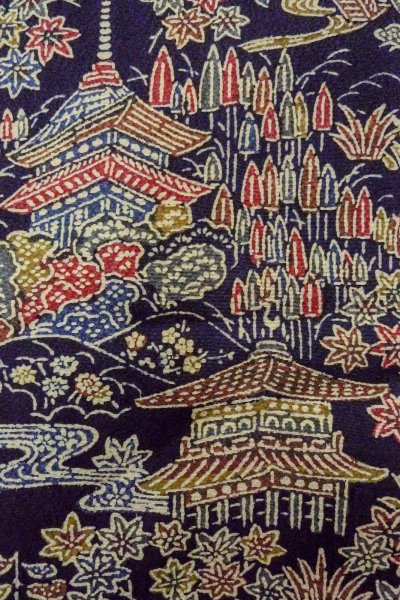 Photo5: Mint O0420D Vintage Japanese kimono  Dark Indigo Blue KOMON dyed for women / Silk. Flower,   (Grade A) (5)