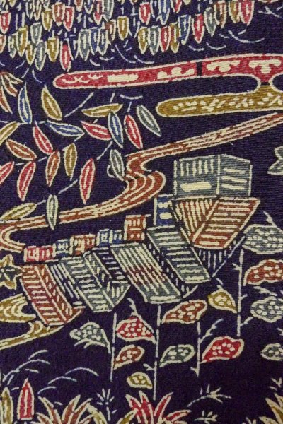 Photo6: Mint O0420D Vintage Japanese kimono  Dark Indigo Blue KOMON dyed for women / Silk. Flower,   (Grade A) (6)