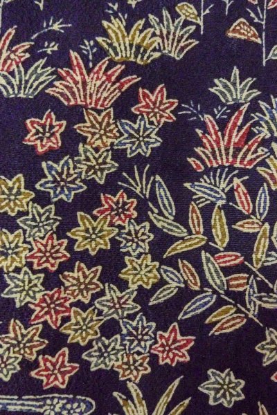 Photo7: Mint O0420D Vintage Japanese kimono  Dark Indigo Blue KOMON dyed for women / Silk. Flower,   (Grade A) (7)