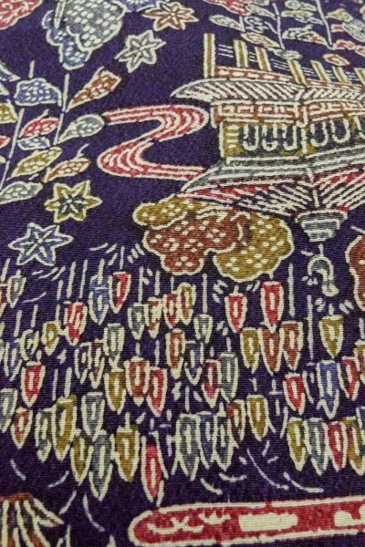 Photo9: Mint O0420D Vintage Japanese kimono  Dark Indigo Blue KOMON dyed for women / Silk. Flower,   (Grade A) (9)