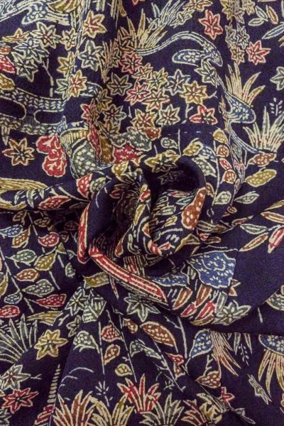 Photo11: Mint O0420D Vintage Japanese kimono  Dark Indigo Blue KOMON dyed for women / Silk. Flower,   (Grade A) (11)