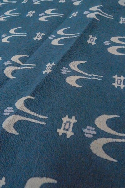 Photo8: O0420F Vintage Japanese kimono  Grayish Indigo Blue KOMON dyed for women / Silk. Parallel Cross,   (Grade C) (8)