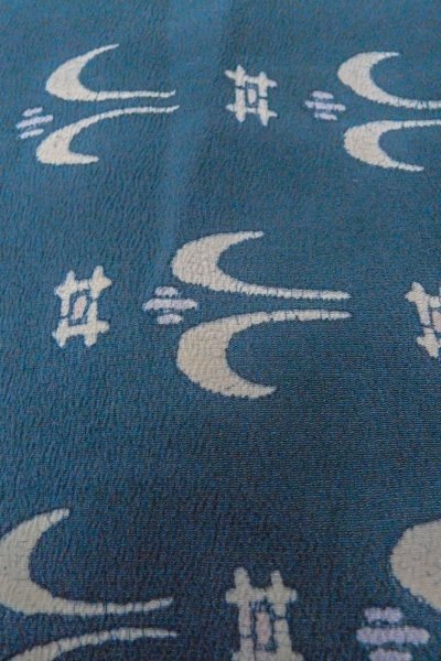 Photo9: O0420F Vintage Japanese kimono  Grayish Indigo Blue KOMON dyed for women / Silk. Parallel Cross,   (Grade C) (9)