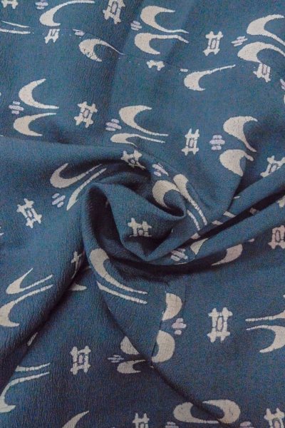 Photo11: O0420F Vintage Japanese kimono  Grayish Indigo Blue KOMON dyed for women / Silk. Parallel Cross,   (Grade C) (11)