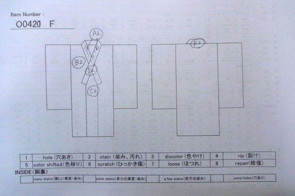 Photo13: O0420F Vintage Japanese kimono  Grayish Indigo Blue KOMON dyed for women / Silk. Parallel Cross,   (Grade C) (13)