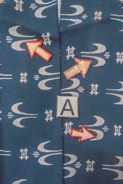 Photo14: O0420F Vintage Japanese kimono  Grayish Indigo Blue KOMON dyed for women / Silk. Parallel Cross,   (Grade C) (14)