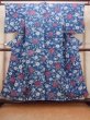 Photo1: O0420G Vintage Japanese kimono   Blue KOMON dyed for women / Silk. Flower,   (Grade B) (1)