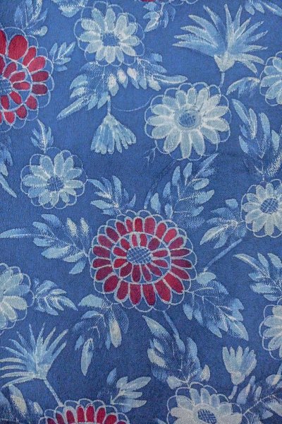 Photo4: O0420G Vintage Japanese kimono   Blue KOMON dyed for women / Silk. Flower,   (Grade B) (4)