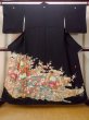 Photo1: O0509A Used Japanese kimono   Black KAGA-YUZEN for women / Silk. Peony,   (Grade B) (1)