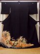 Photo1: Mint O0509B Used Japanese kimono   Black TOMESODE formal for women / Synthetic. SAKURA cherry blossom,   (Grade A) (1)