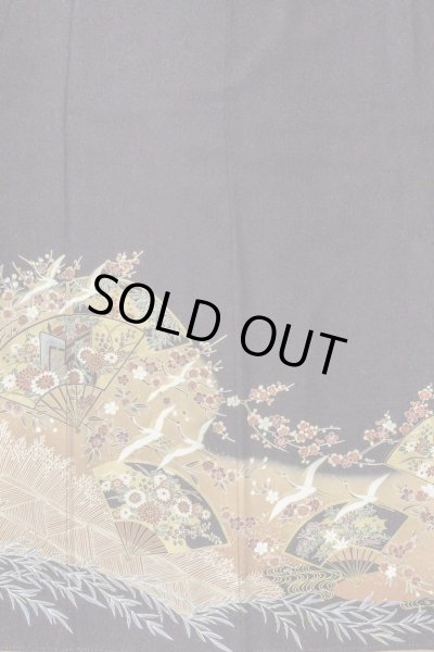 Photo5: Mint O0509B Used Japanese kimono   Black TOMESODE formal for women / Synthetic. SAKURA cherry blossom,   (Grade A) (5)