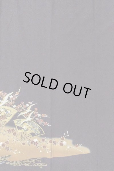 Photo6: Mint O0509B Used Japanese kimono   Black TOMESODE formal for women / Synthetic. SAKURA cherry blossom,   (Grade A) (6)