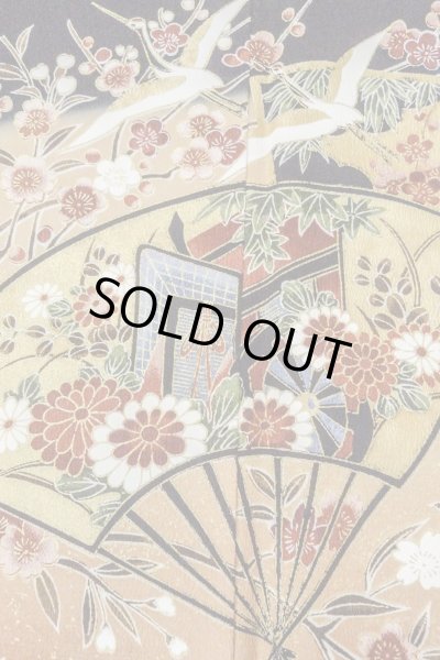 Photo7: Mint O0509B Used Japanese kimono   Black TOMESODE formal for women / Synthetic. SAKURA cherry blossom,   (Grade A) (7)