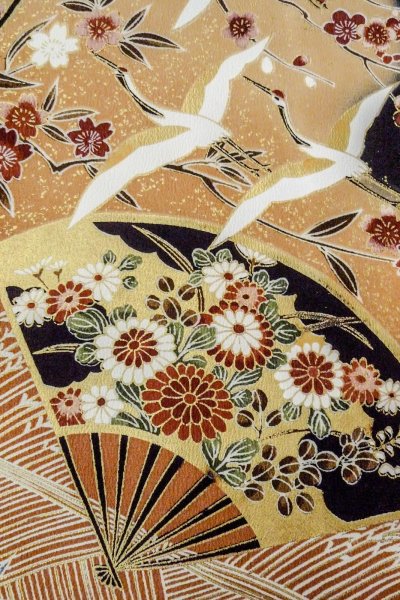 Photo8: Mint O0509B Used Japanese kimono   Black TOMESODE formal for women / Synthetic. SAKURA cherry blossom,   (Grade A) (8)