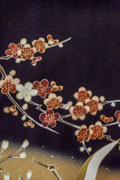 Photo9: Mint O0509B Used Japanese kimono   Black TOMESODE formal for women / Synthetic. SAKURA cherry blossom,   (Grade A) (9)