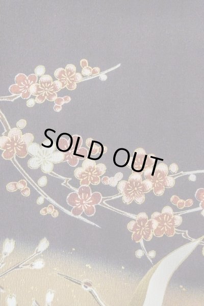 Photo9: Mint O0509B Used Japanese kimono   Black TOMESODE formal for women / Synthetic. SAKURA cherry blossom,   (Grade A) (9)