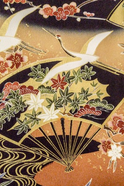 Photo10: Mint O0509B Used Japanese kimono   Black TOMESODE formal for women / Synthetic. SAKURA cherry blossom,   (Grade A) (10)