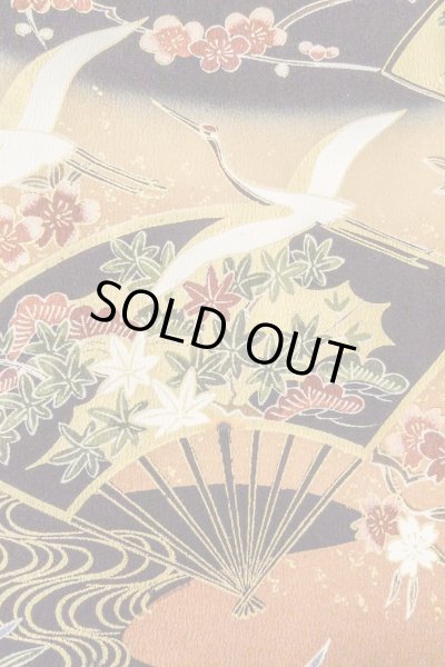 Photo10: Mint O0509B Used Japanese kimono   Black TOMESODE formal for women / Synthetic. SAKURA cherry blossom,   (Grade A) (10)