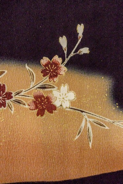 Photo11: Mint O0509B Used Japanese kimono   Black TOMESODE formal for women / Synthetic. SAKURA cherry blossom,   (Grade A) (11)