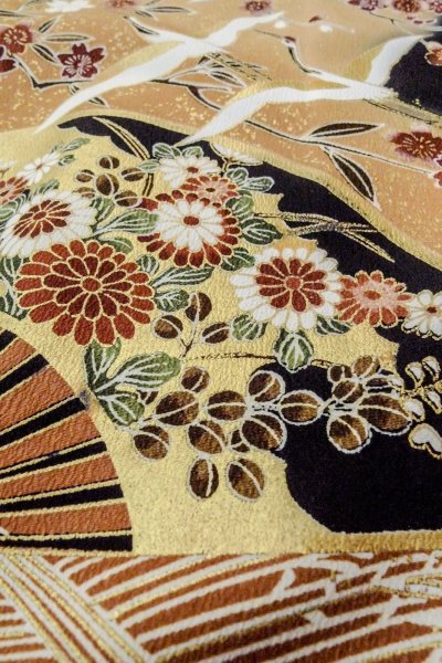 Photo13: Mint O0509B Used Japanese kimono   Black TOMESODE formal for women / Synthetic. SAKURA cherry blossom,   (Grade A) (13)