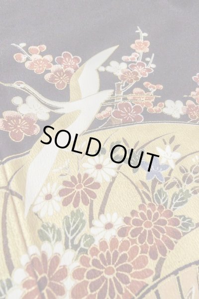 Photo15: Mint O0509B Used Japanese kimono   Black TOMESODE formal for women / Synthetic. SAKURA cherry blossom,   (Grade A) (15)