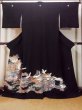 Photo1: O0509C Used Japanese kimono   Black TOMESODE formal for women / Silk. UME plum bloom,   (Grade C) (1)