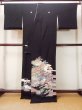 Photo2: O0509C Used Japanese kimono   Black TOMESODE formal for women / Silk. UME plum bloom,   (Grade C) (2)