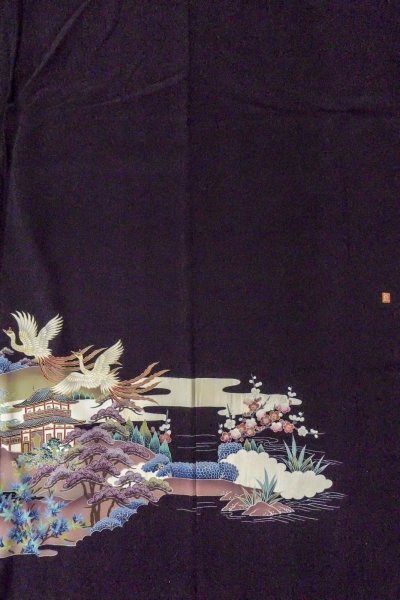 Photo6: O0509C Used Japanese kimono   Black TOMESODE formal for women / Silk. UME plum bloom,   (Grade C) (6)