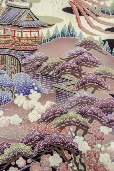 Photo9: O0509C Used Japanese kimono   Black TOMESODE formal for women / Silk. UME plum bloom,   (Grade C) (9)