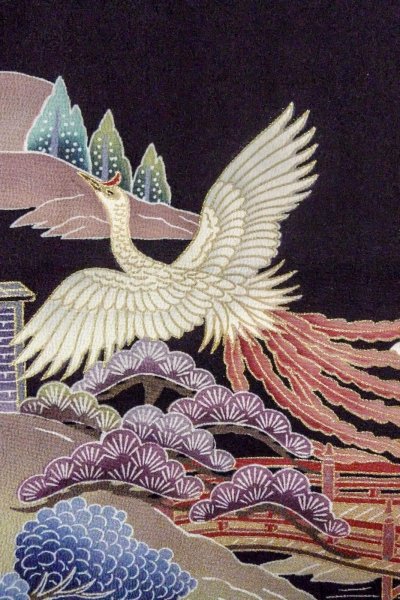 Photo10: O0509C Used Japanese kimono   Black TOMESODE formal for women / Silk. UME plum bloom,   (Grade C) (10)