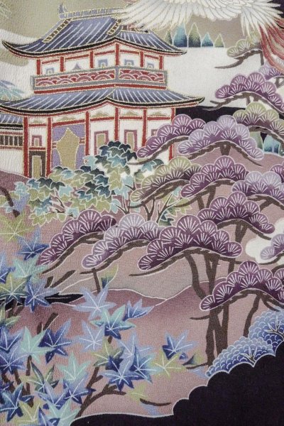 Photo12: O0509C Used Japanese kimono   Black TOMESODE formal for women / Silk. UME plum bloom,   (Grade C) (12)