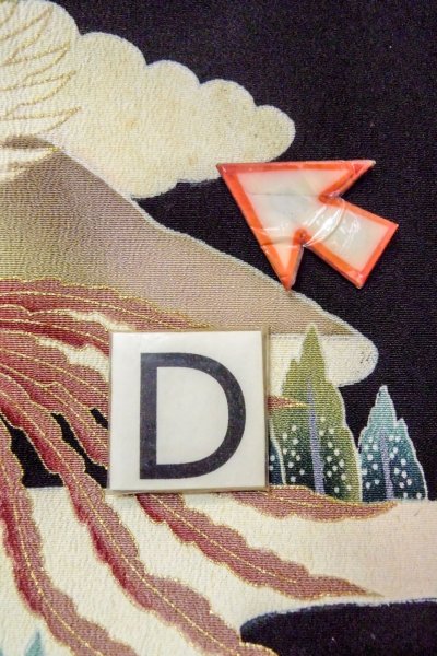 Photo24: O0509C Used Japanese kimono   Black TOMESODE formal for women / Silk. UME plum bloom,   (Grade C) (24)