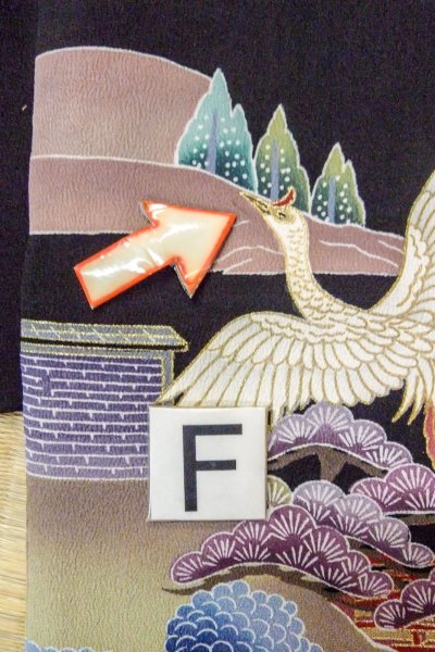 Photo26: O0509C Used Japanese kimono   Black TOMESODE formal for women / Silk. UME plum bloom,   (Grade C) (26)