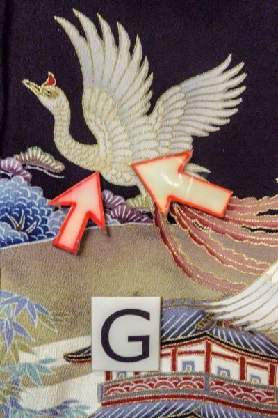 Photo27: O0509C Used Japanese kimono   Black TOMESODE formal for women / Silk. UME plum bloom,   (Grade C) (27)