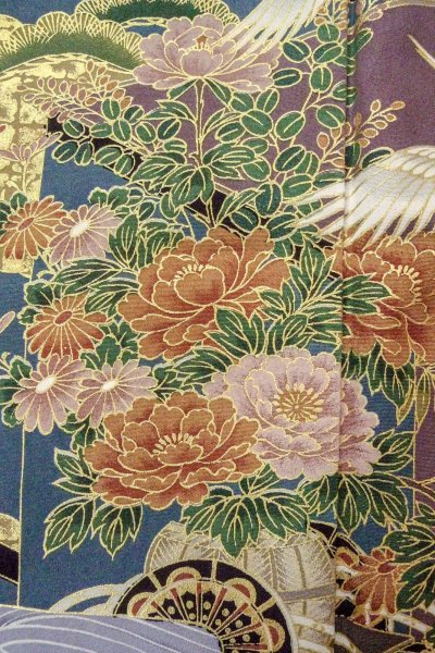 Photo7: Mint O0509D Used Japanese kimono   Black TOMESODE formal for women / Synthetic. Peony,   (Grade A) (7)