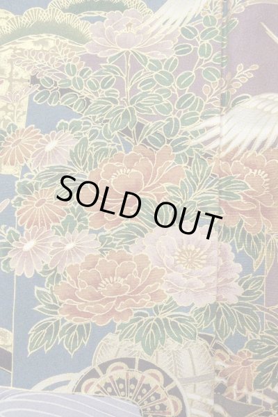 Photo7: Mint O0509D Used Japanese kimono   Black TOMESODE formal for women / Synthetic. Peony,   (Grade A) (7)