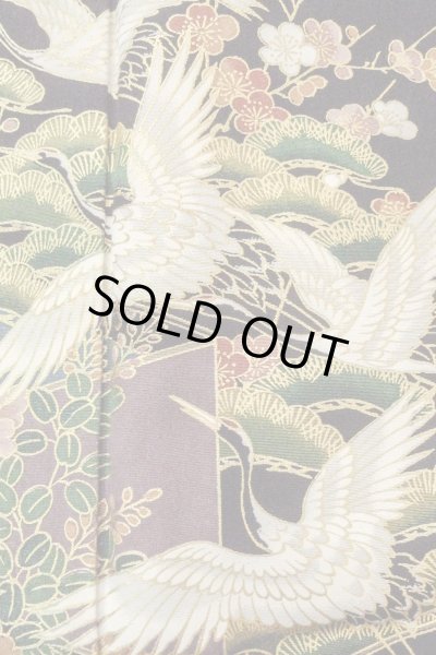 Photo8: Mint O0509D Used Japanese kimono   Black TOMESODE formal for women / Synthetic. Peony,   (Grade A) (8)