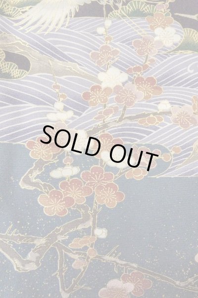 Photo11: Mint O0509D Used Japanese kimono   Black TOMESODE formal for women / Synthetic. Peony,   (Grade A) (11)