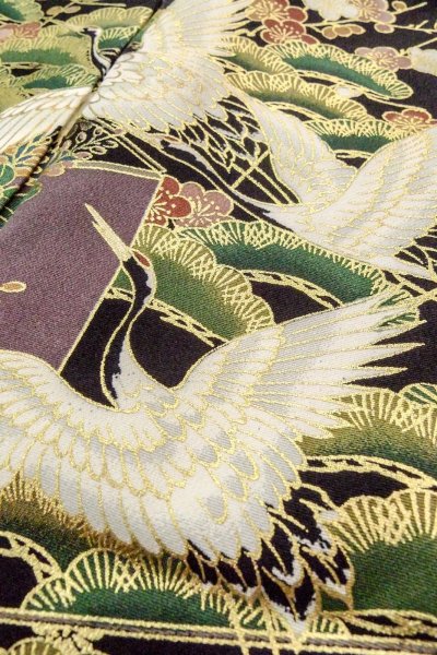 Photo13: Mint O0509D Used Japanese kimono   Black TOMESODE formal for women / Synthetic. Peony,   (Grade A) (13)