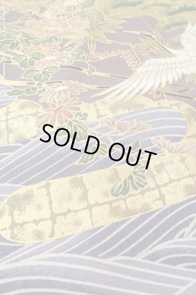 Photo14: Mint O0509D Used Japanese kimono   Black TOMESODE formal for women / Synthetic. Peony,   (Grade A) (14)