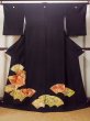 Photo1: O0509E Vintage Japanese kimono   Black TOMESODE formal for women / Silk. Flower,   (Grade B) (1)