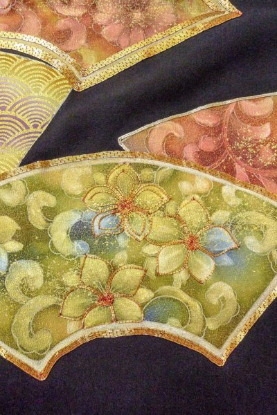 Photo8: O0509E Vintage Japanese kimono   Black TOMESODE formal for women / Silk. Flower,   (Grade B) (8)